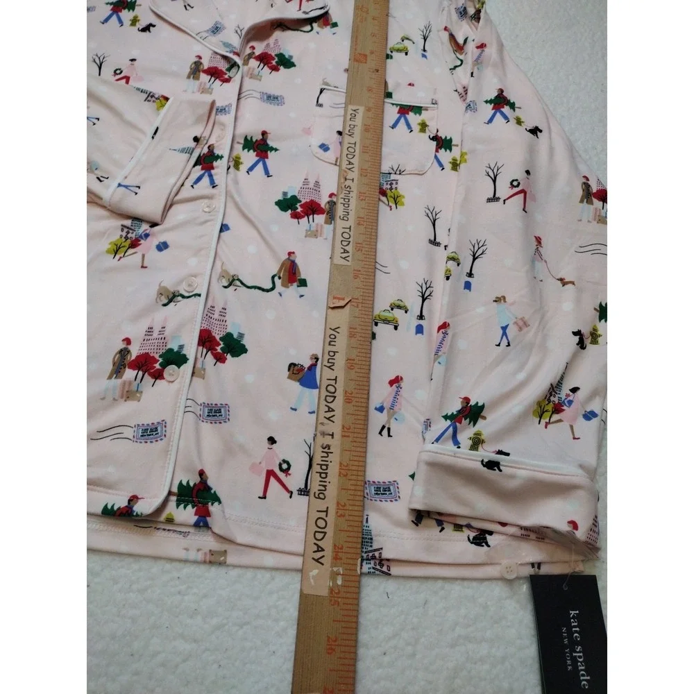 Kate Spade Christmas Novelty Pajamas‎ Women XL Blush Multicolor 2 PCs Set